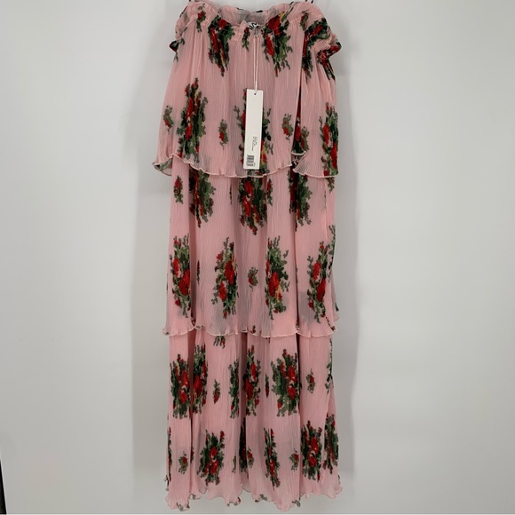 Ganni Pleated Georgette Strap Midi Dress in Cherry Blossoms Size 40 - Picture 6 of 10